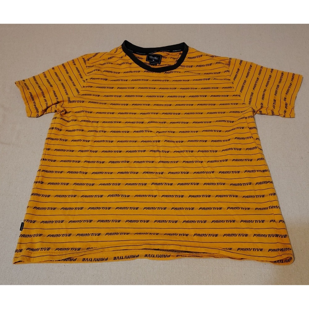 Primitive Skateboarding Surfing All Over Print T Shirt Yellow Black‎ Mens XL YY